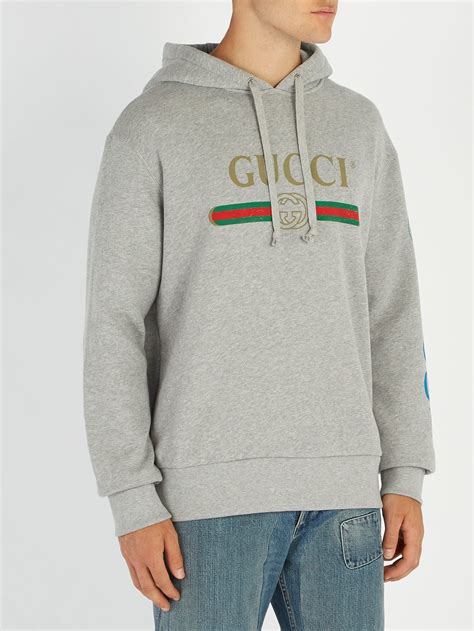 25 gucci hoodie|Cotton jersey hooded sweatshirt in gray .